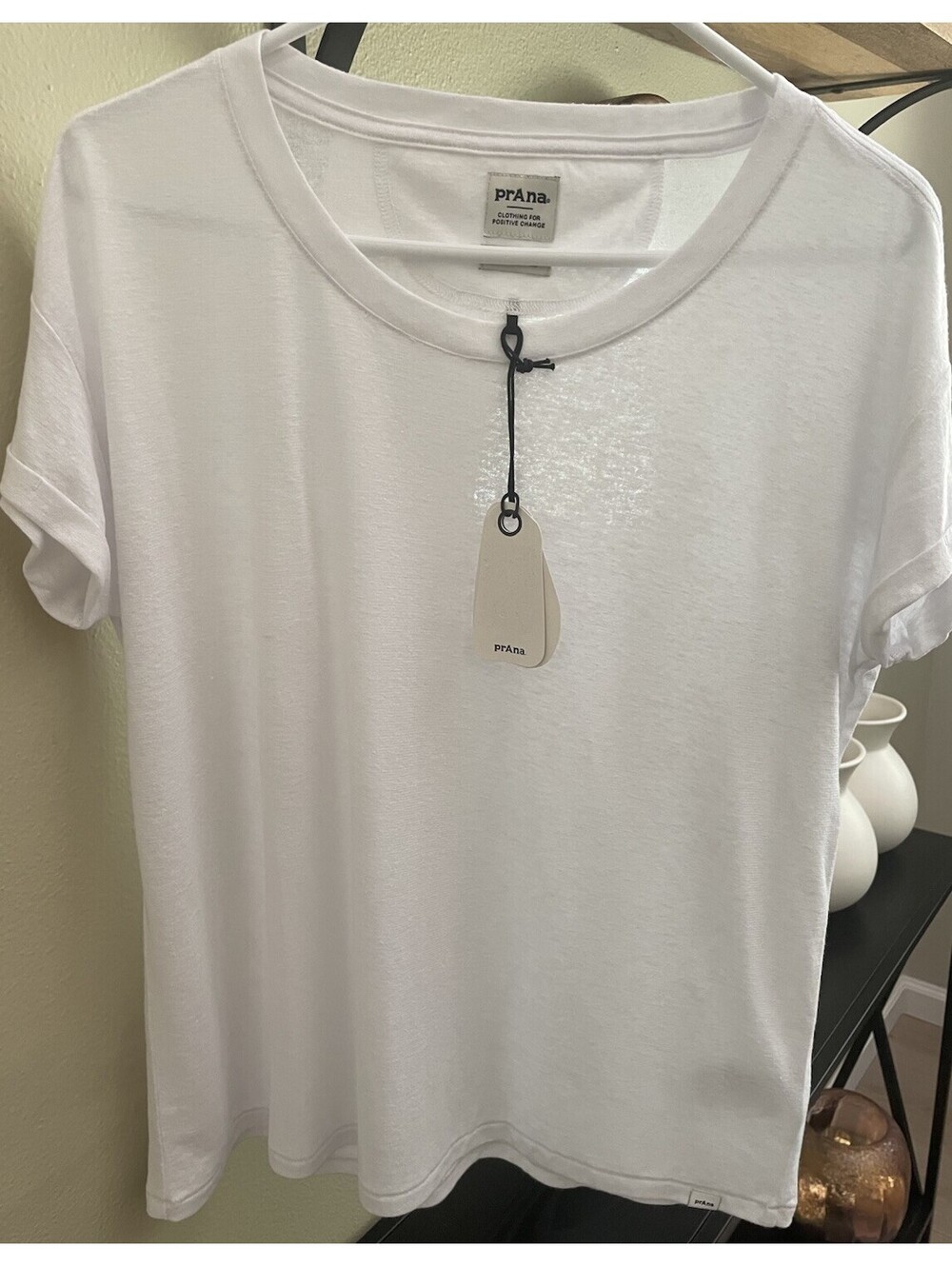 prAna Women’s T-shirt Cozy Up Crew Short Sleeve Size Large White
